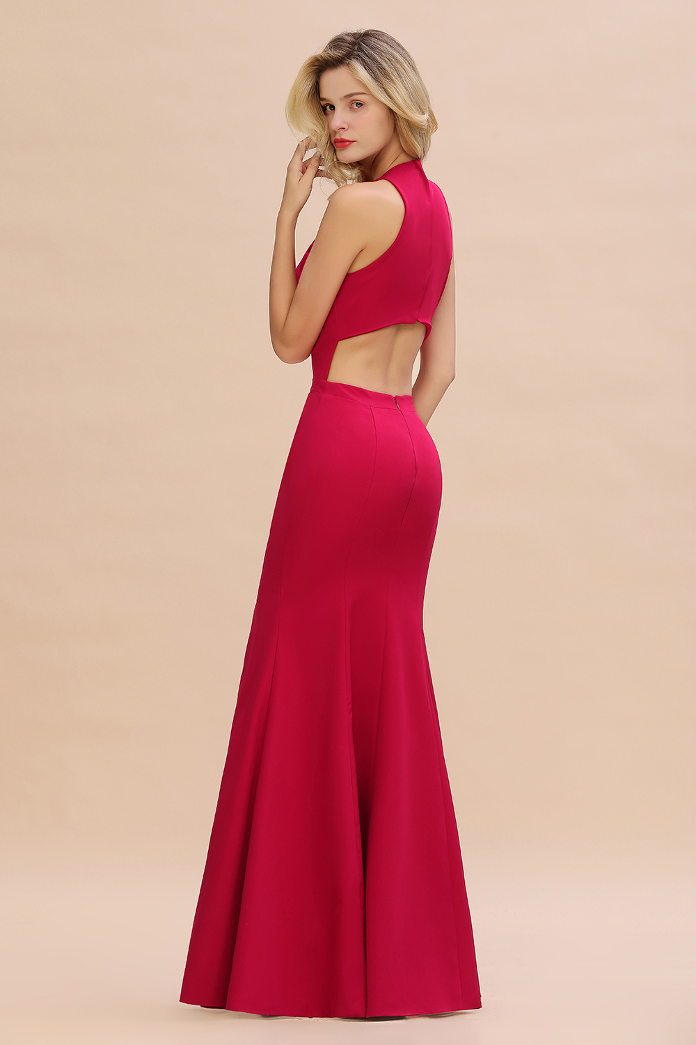 BMbridal Sexy Red Halter Mermaid Prom Dress Long Evening Gowns Online