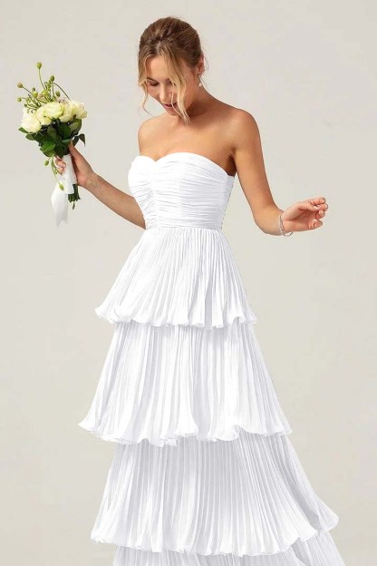 Strapless Sweetheart Sleeveless Long Prom Dress With Ruffles