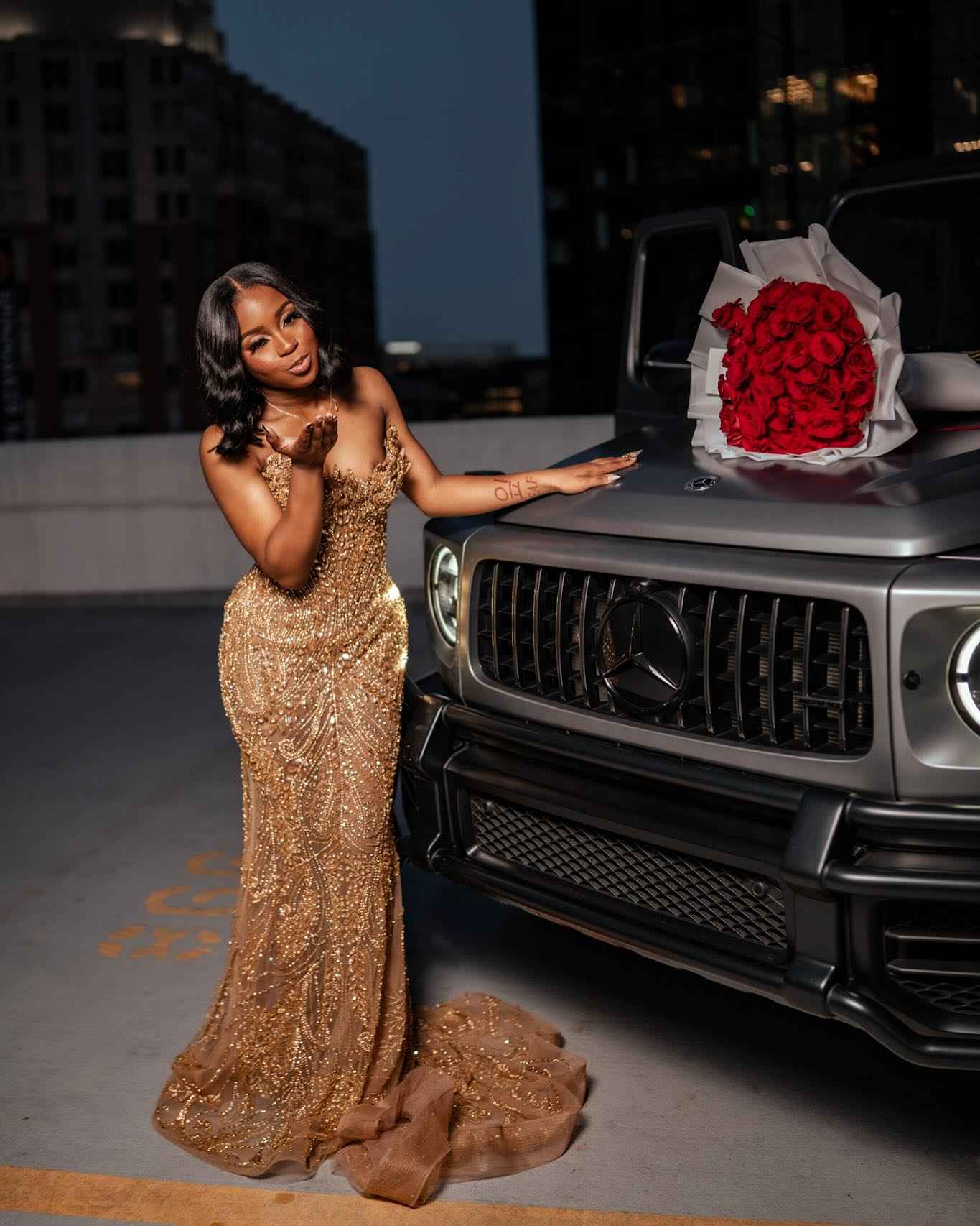 Champagne Elegance - Beaded Mermaid Prom Dress with Lace-Up Back