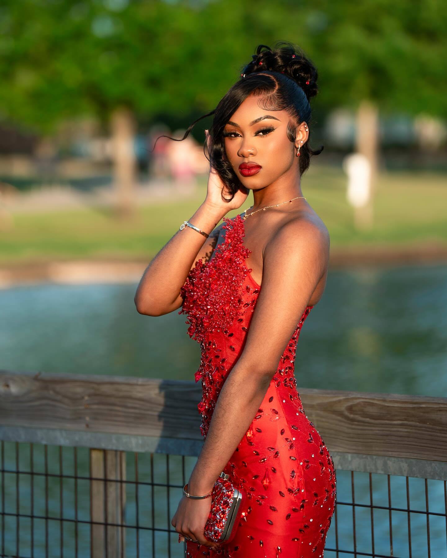 Red Hot - Sheer Illusion Beaded Mermaid Prom Dress with 3D Florals