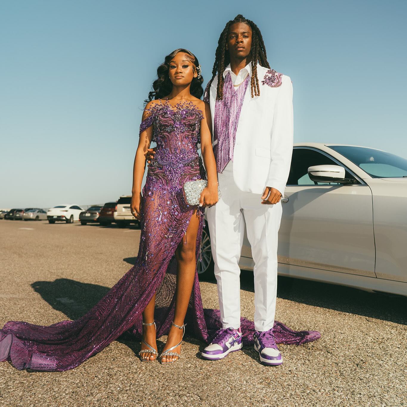 Purple Royalty - Sequined Mermaid Prom Dress with 3D Florals & Train