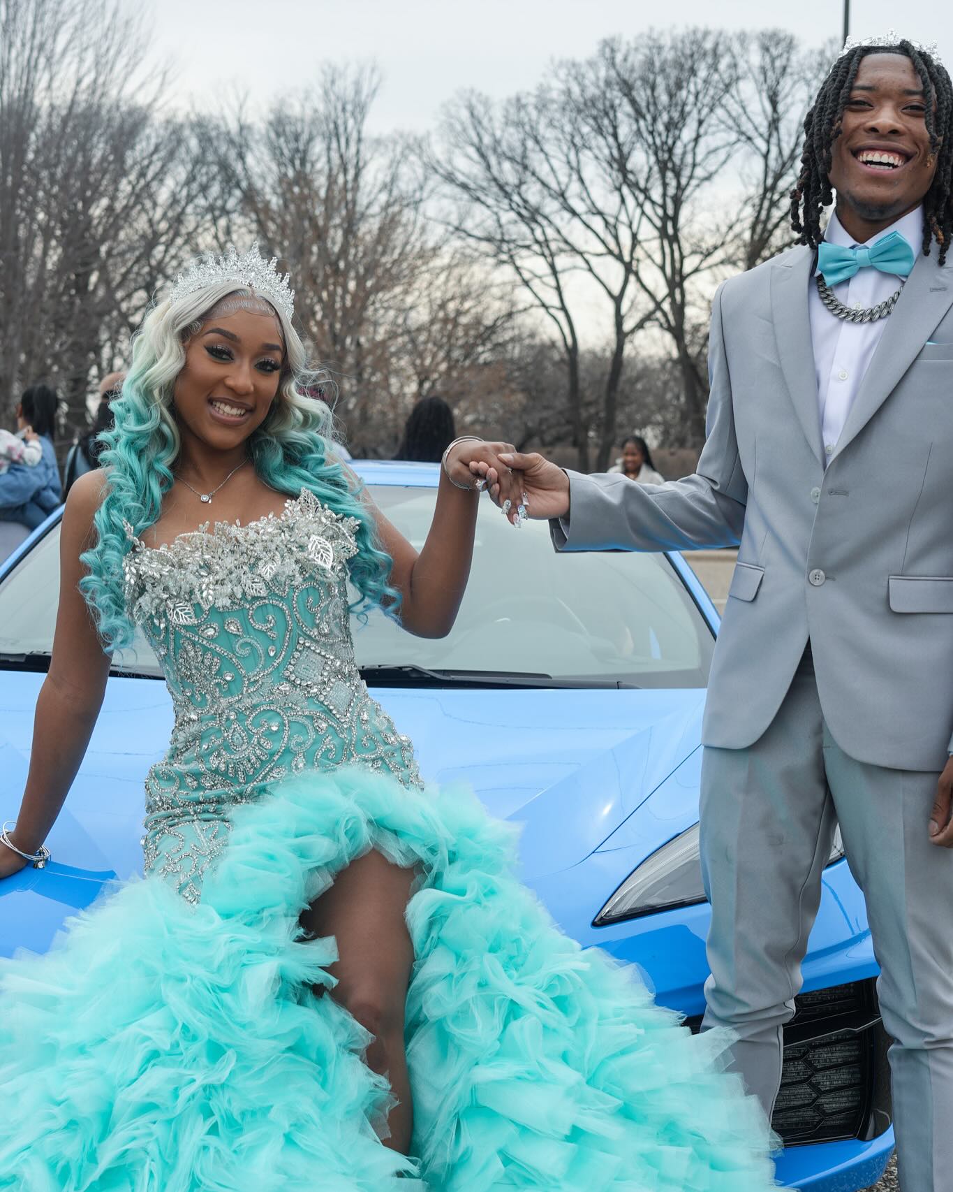 Tiffany Blue Crystal Mermaid Gown - 2026 3D Leaf Bodice & Explosive Ruffle Tiered Prom Dress