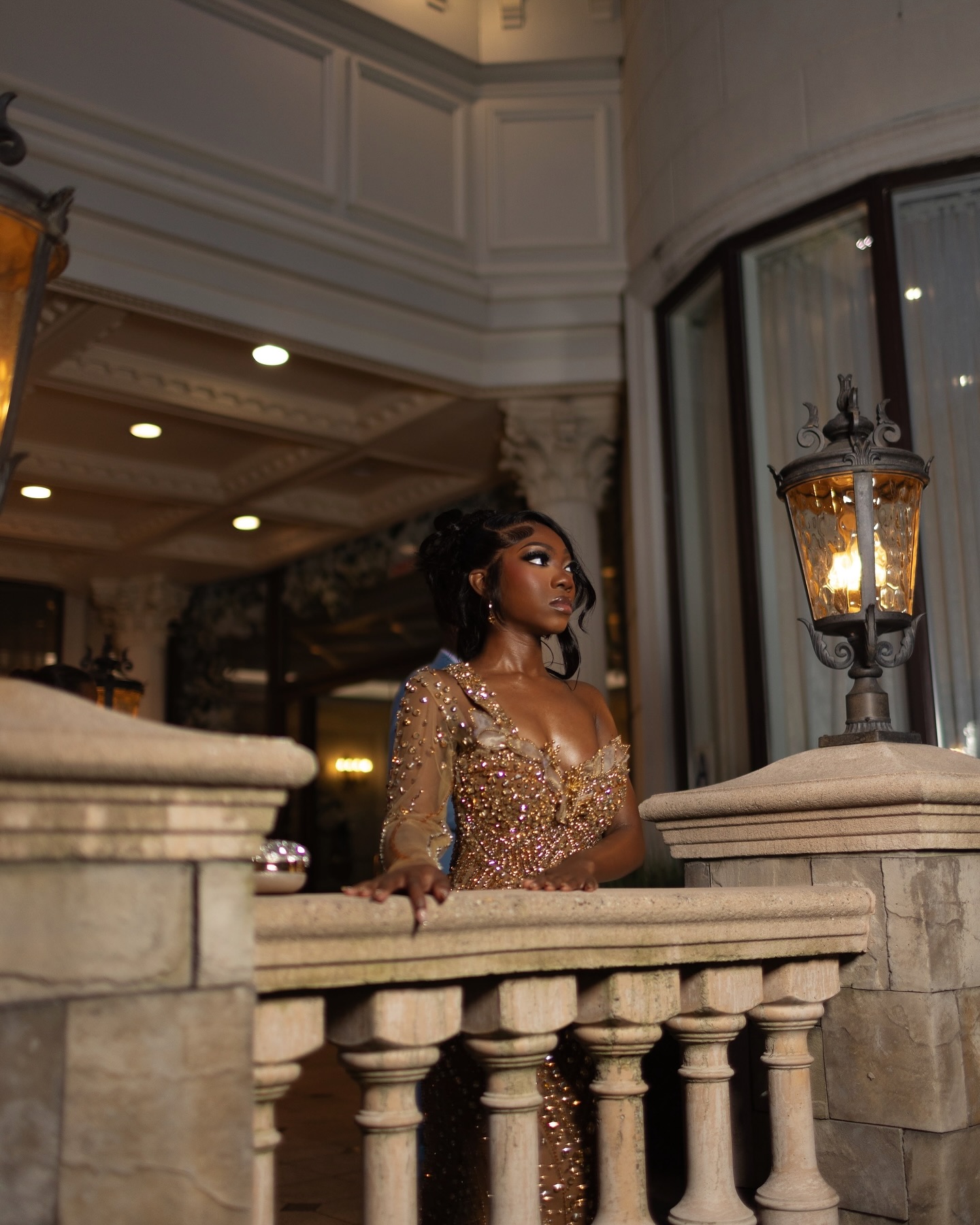 2026 Golden Hour Beaded Prom Dress – Opulent Nude Gold Sequin Gown | Asymmetrical Long Sleeve & One Shoulder