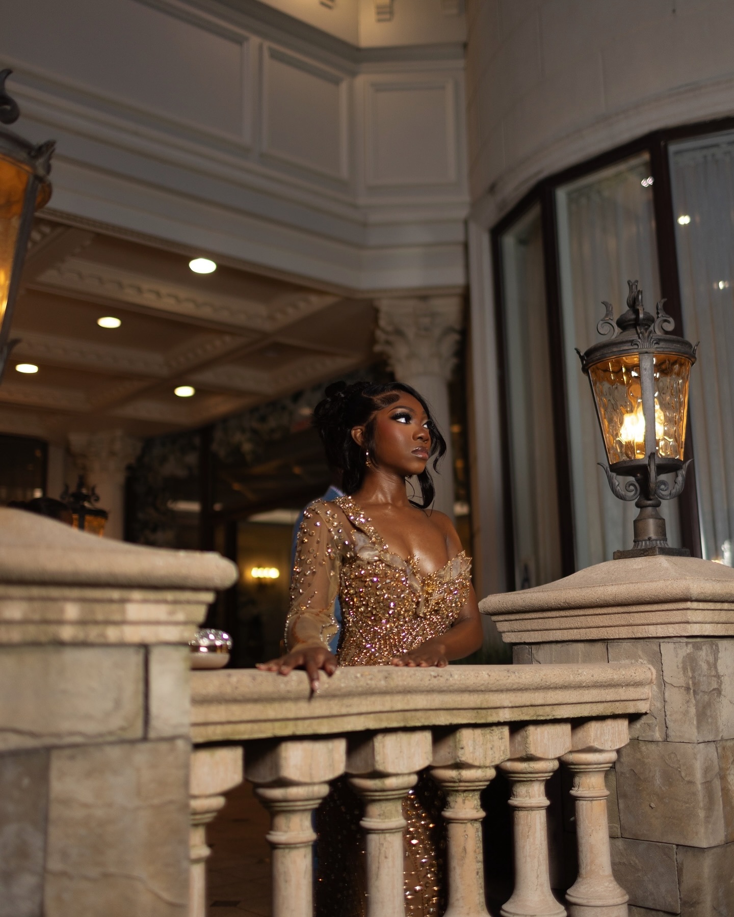 2026 Golden Hour Beaded Prom Dress – Opulent Nude Gold Sequin Gown | Asymmetrical Long Sleeve & One Shoulder