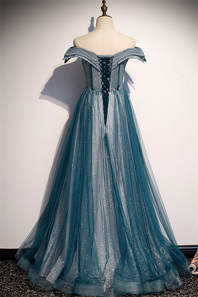 BMbridal Glamorous Tulle Off-the-Shoulder A-Line Prom Dresses with Appliques