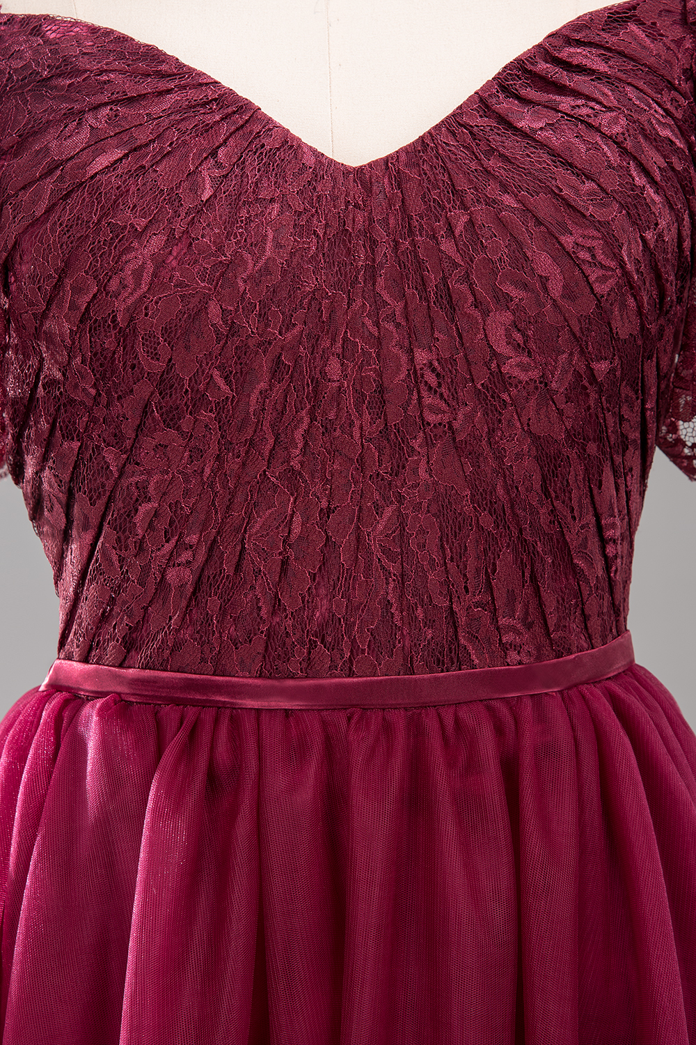 BMbridal Affordable Chiffon Off-the-Shoulder Burgundy Lace Bridesmaid Dresses-BMbridal