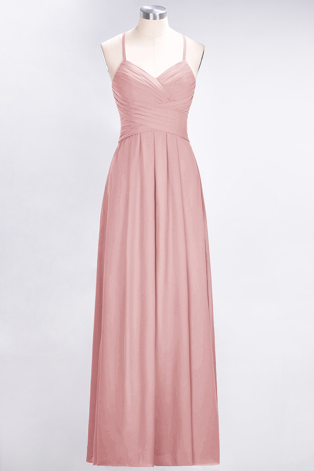 BMbridal Affordable Spaghetti Straps V-Neck Burgundy Chiffon Bridesmaid Dress with Keyhole Back-BMbridal