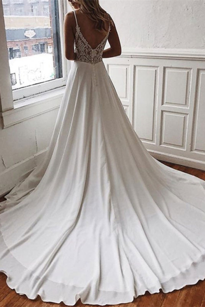 Spaghetti-Straps Lace Chiffon Wedding Dress
