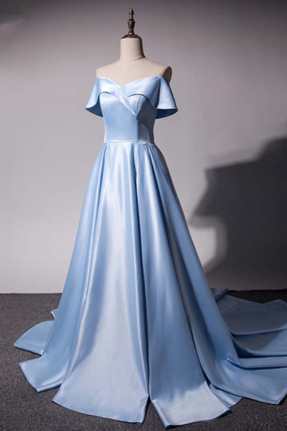 BMbridal Elegant Satin Off-the-Shoulder Sweetheart Prom Dresses with Ruffles