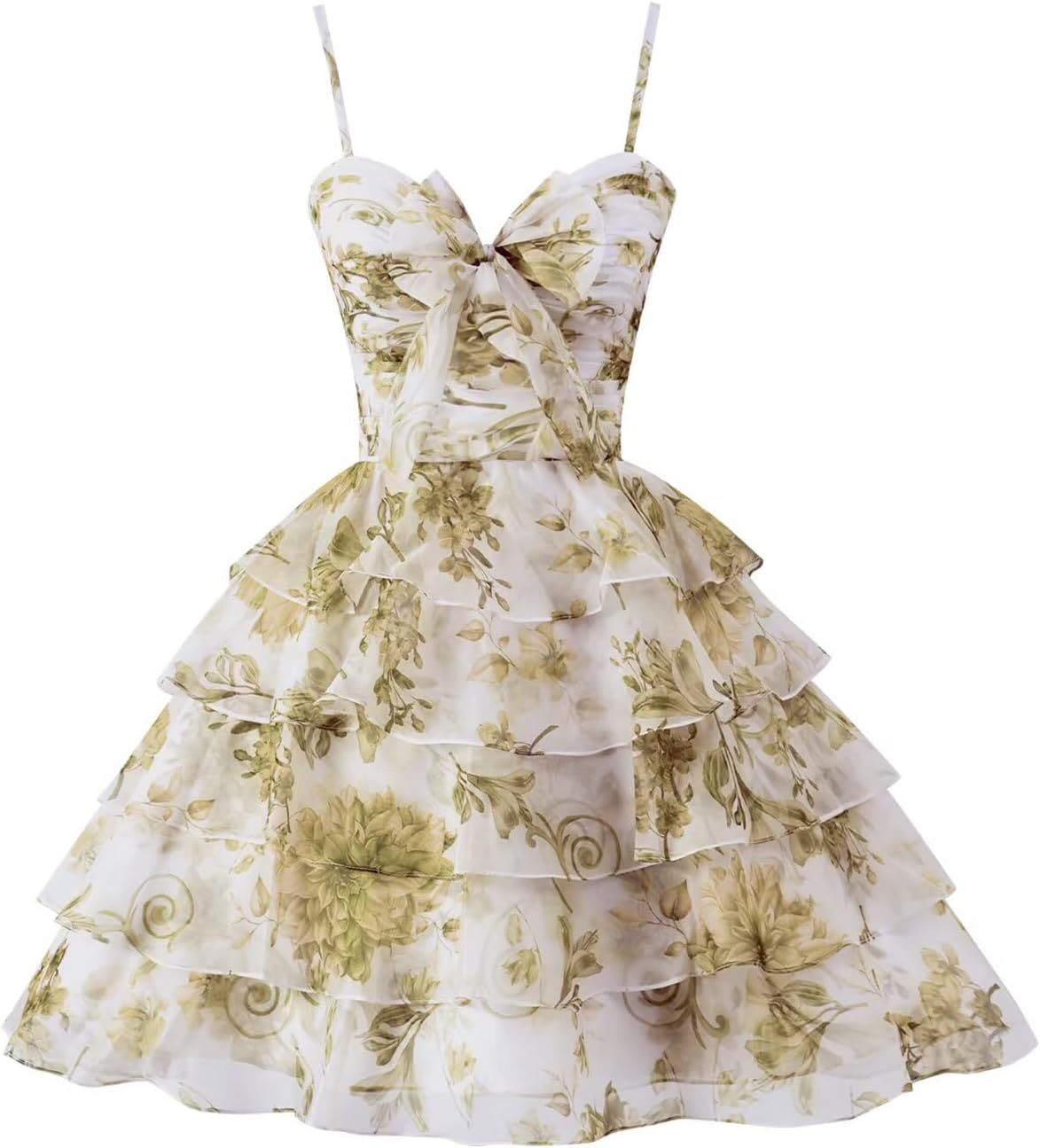 Tiered Ruffles Short Homecoming Dresses with Bow Corset Floral Print Mini Cocktail Party Gown-BMbridal