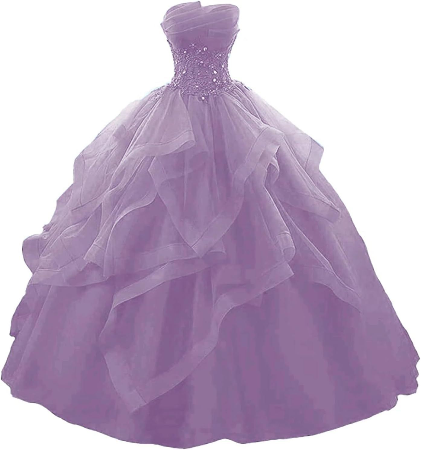 Prom Dress Long Ruffles Ball Gown Quinceanera Dresses Strapless Lace Tulle Beaded Princess Evening Dress bmbridal