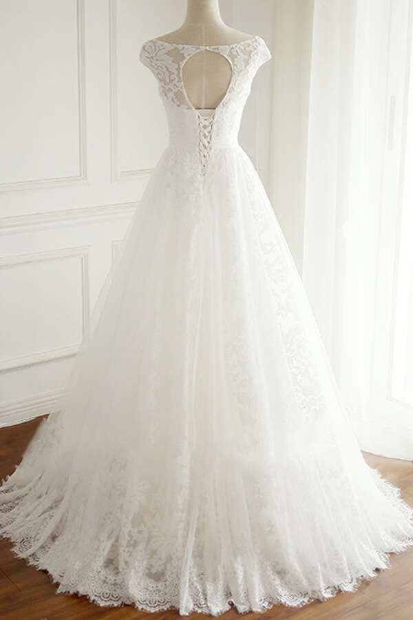 BMbridal Gorgeous Lace V-neck Appliques Wedding Dress White Tulle A-line Bridal Gowns On Sale-BMbridal
