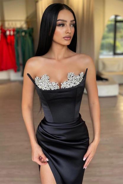 Gorgeous Sweetheart Black Prom Dress Slit Long With Crystals