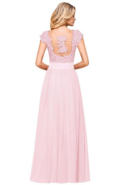 BMbridal Elegant Long Chiffon Prom Dress With Lace Appliques On Sale