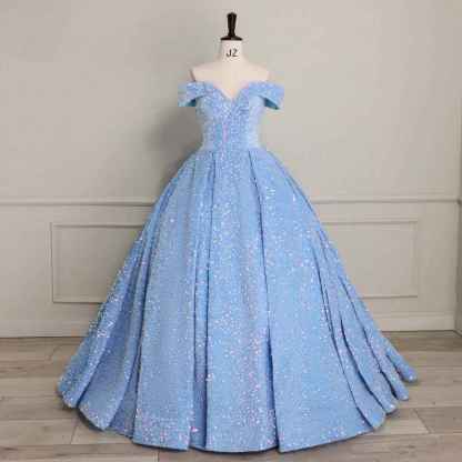 Sparkly Sequin Prom Dresses Long Ball Gown Off Shoulder Quinceanera Dresses Puffy Glitter Evening Party Dresses bmbridal