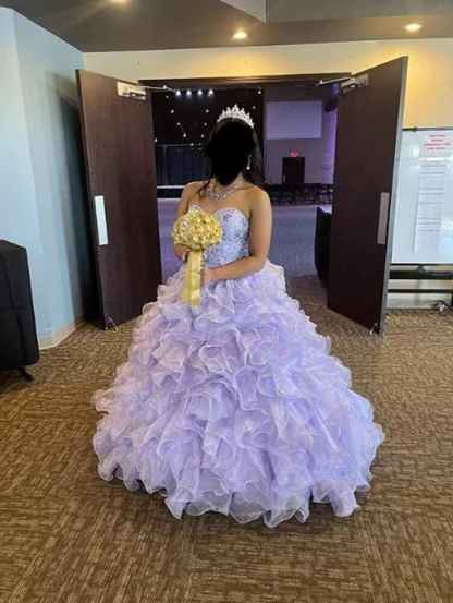 Women's Organza Ruffles Quinceanera Beaded Sweetheart Prom Ball Gown bmbridal