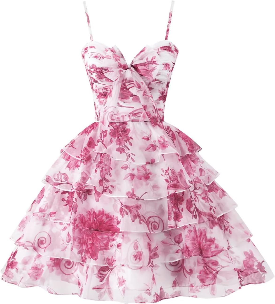 Tiered Ruffles Short Homecoming Dresses with Bow Corset Floral Print Mini Cocktail Party Gown-BMbridal
