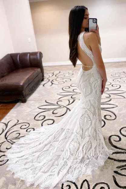 Women's Beach Wedding Dresses for Bride 2022 Vintage Long Sleeves Lace Bohemian Bridal Gown bmbridal
