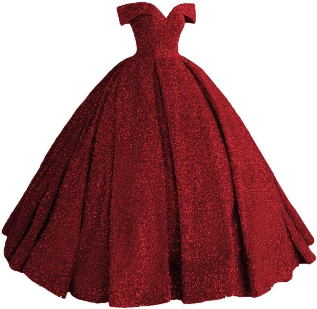 Sparkly Sequin Prom Dresses Long Ball Gown Off Shoulder Quinceanera Dresses Puffy Glitter Evening Party Dresses bmbridal