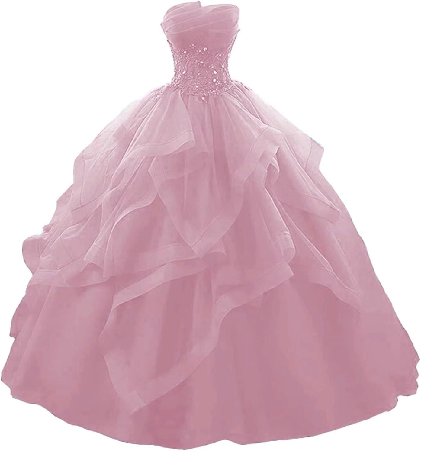 Prom Dress Long Ruffles Ball Gown Quinceanera Dresses Strapless Lace Tulle Beaded Princess Evening Dress bmbridal