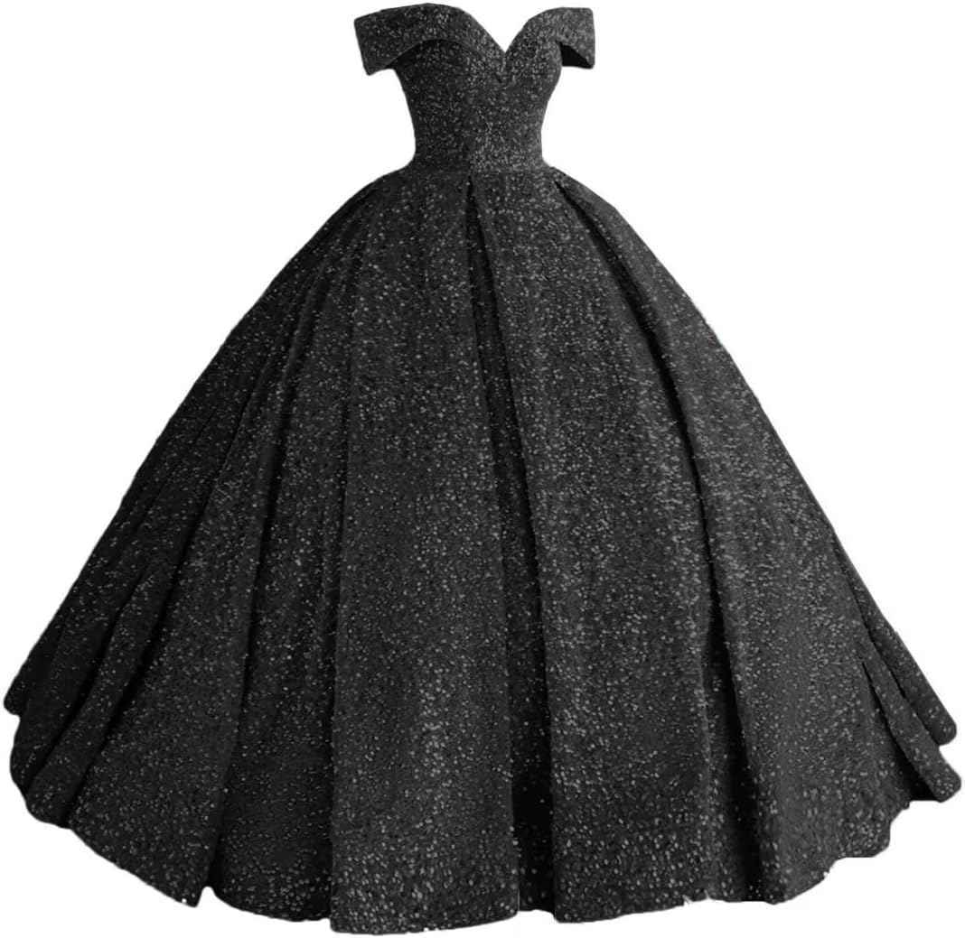 Sparkly Sequin Prom Dresses Long Ball Gown Off Shoulder Quinceanera Dresses Puffy Glitter Evening Party Dresses bmbridal