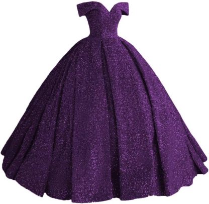 Sparkly Sequin Prom Dresses Long Ball Gown Off Shoulder Quinceanera Dresses Puffy Glitter Evening Party Dresses bmbridal