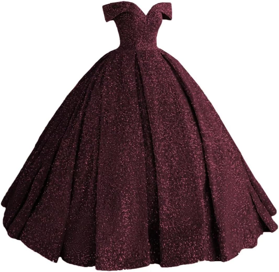 Sparkly Sequin Prom Dresses Long Ball Gown Off Shoulder Quinceanera Dresses Puffy Glitter Evening Party Dresses-BMbridal