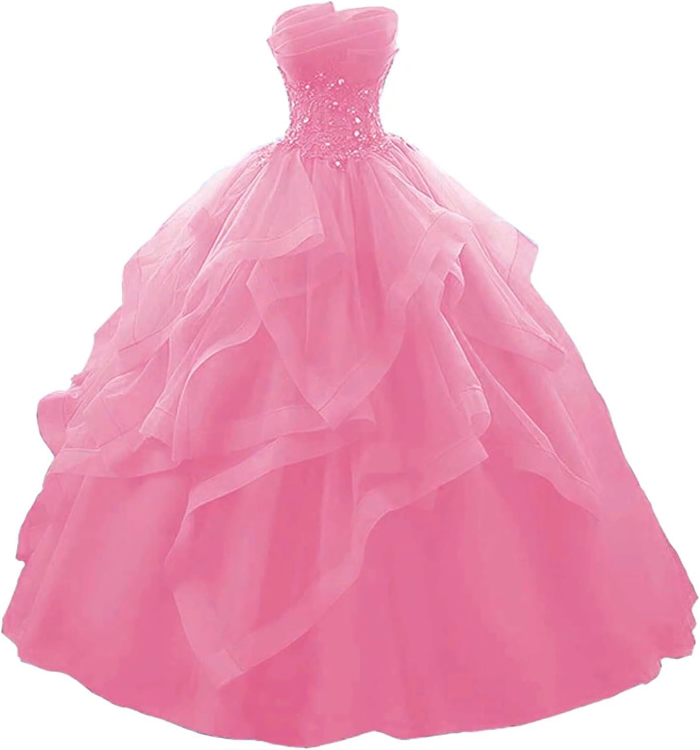 Prom Dress Long Ruffles Ball Gown Quinceanera Dresses Strapless Lace Tulle Beaded Princess Evening Dress bmbridal