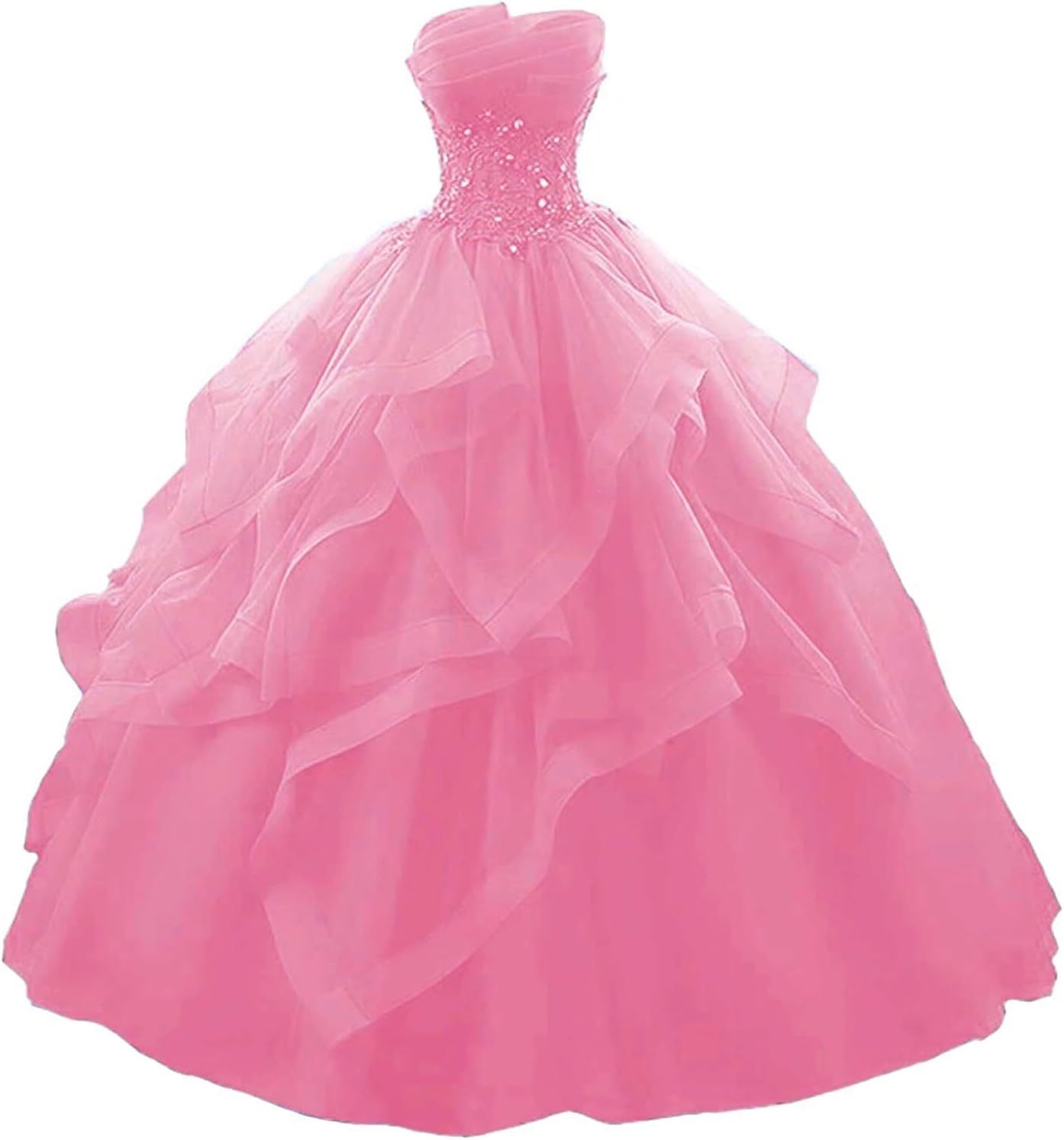 Prom Dress Long Ruffles Ball Gown Quinceanera Dresses Strapless Lace Tulle Beaded Princess Evening Dress bmbridal