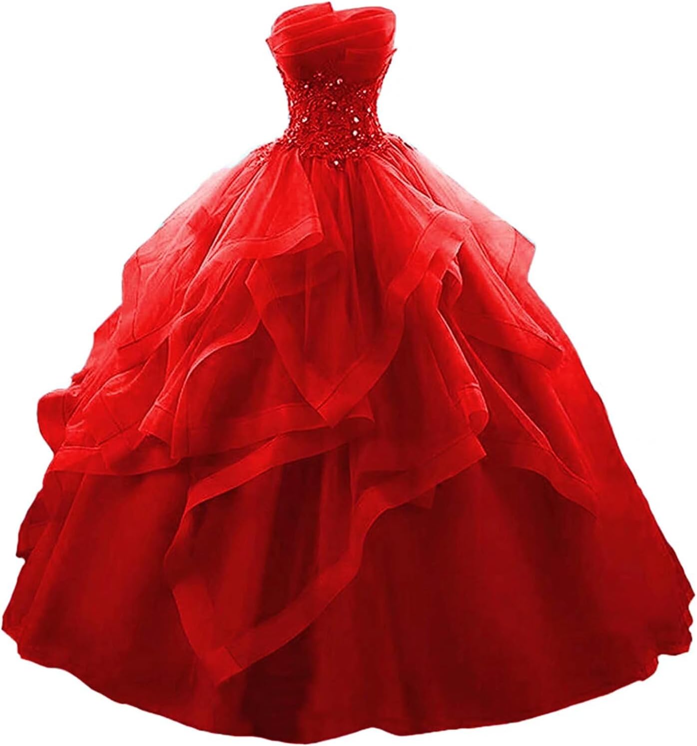 Prom Dress Long Ruffles Ball Gown Quinceanera Dresses Strapless Lace Tulle Beaded Princess Evening Dress-BMbridal