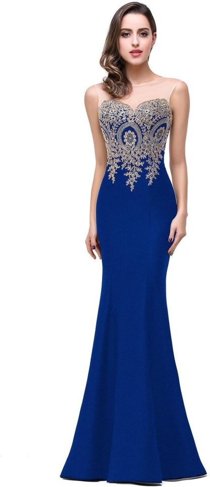 Women's Lace Applique Long Formal Mermaid Evening Prom Dresses bmbridal
