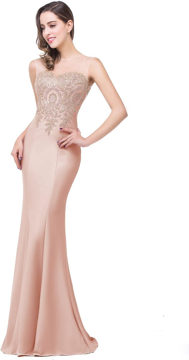 Women's Lace Applique Long Formal Mermaid Evening Prom Dresses bmbridal