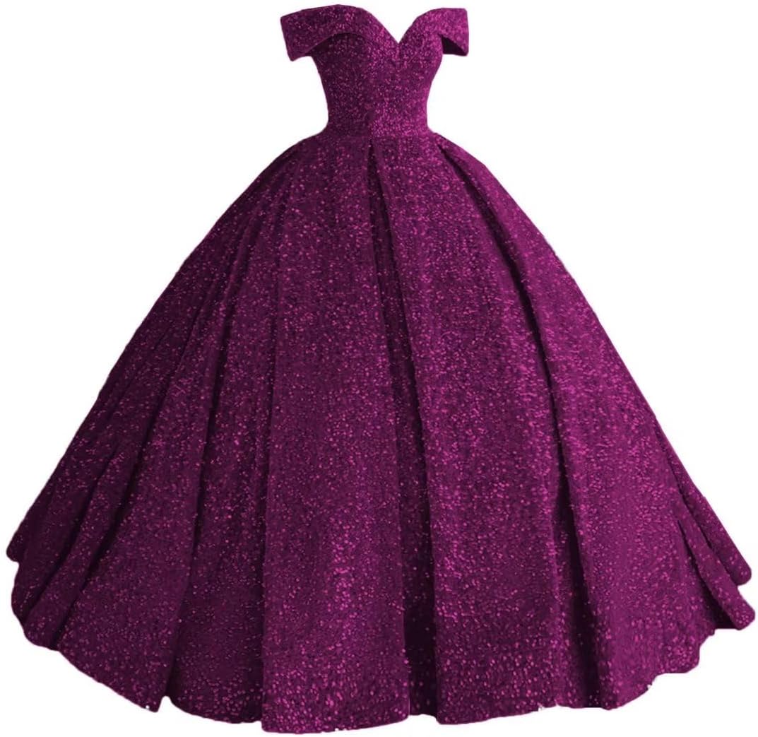 Sparkly Sequin Prom Dresses Long Ball Gown Off Shoulder Quinceanera Dresses Puffy Glitter Evening Party Dresses-BMbridal