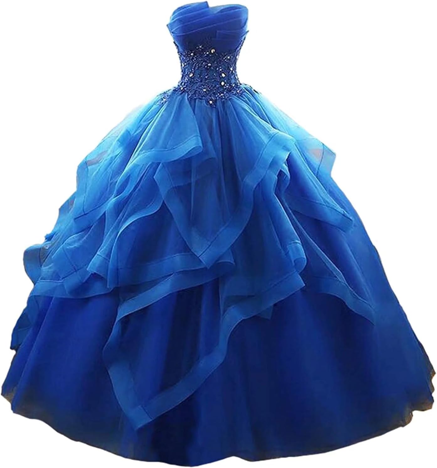 Prom Dress Long Ruffles Ball Gown Quinceanera Dresses Strapless Lace Tulle Beaded Princess Evening Dress bmbridal