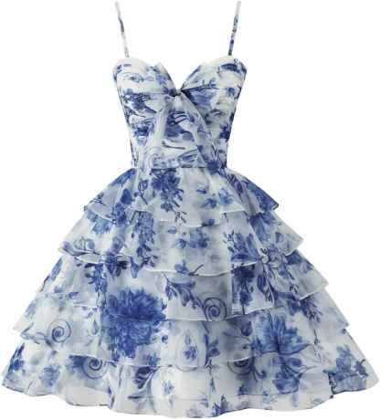 Tiered Ruffles Short Homecoming Dresses with Bow Corset Floral Print Mini Cocktail Party Gown-BMbridal