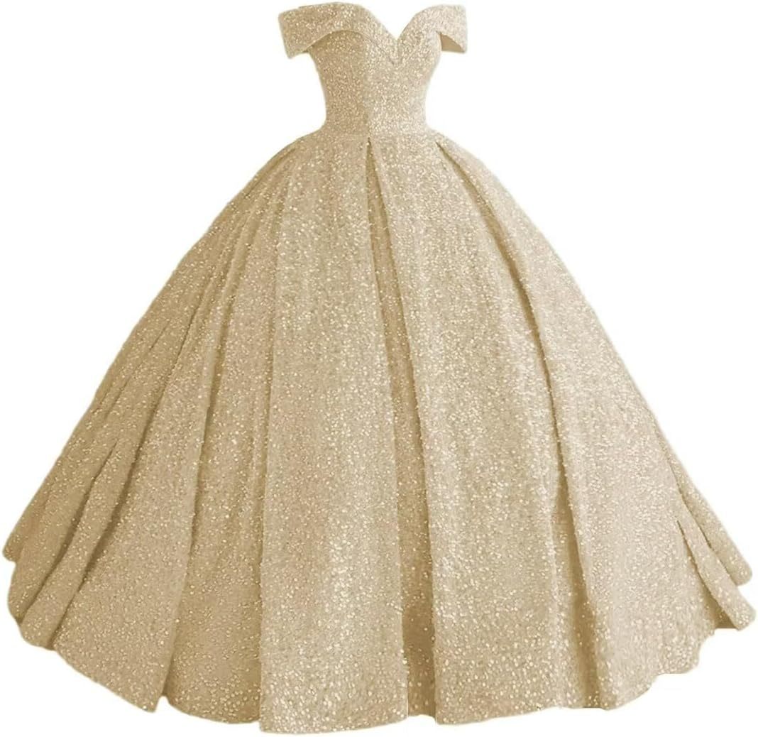 Sparkly Sequin Prom Dresses Long Ball Gown Off Shoulder Quinceanera Dresses Puffy Glitter Evening Party Dresses bmbridal