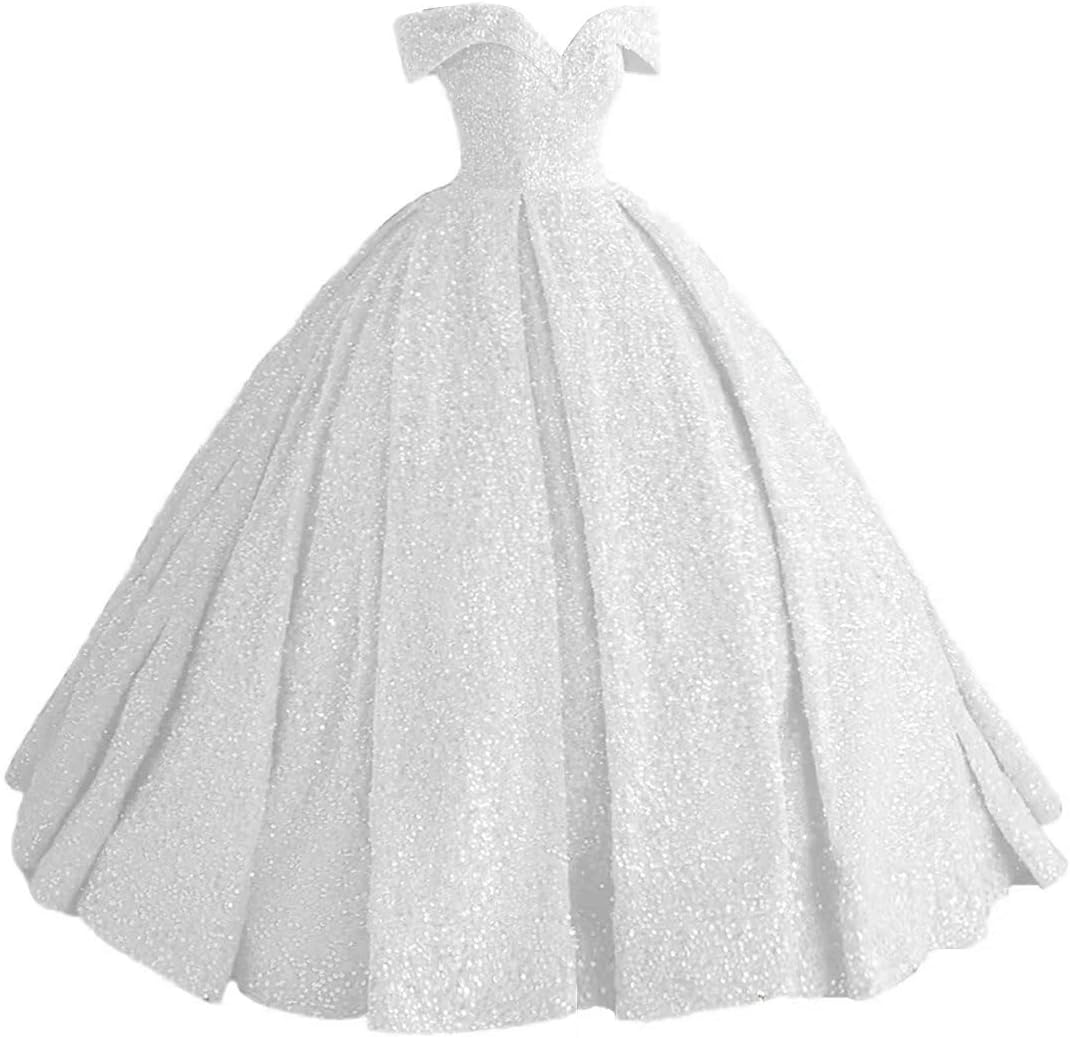 Sparkly Sequin Prom Dresses Long Ball Gown Off Shoulder Quinceanera Dresses Puffy Glitter Evening Party Dresses-BMbridal