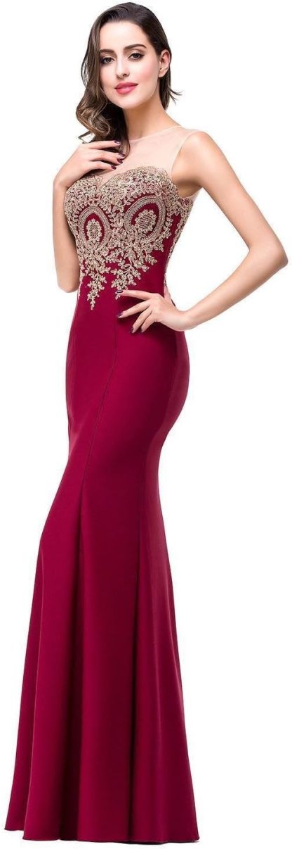 Women's Lace Applique Long Formal Mermaid Evening Prom Dresses bmbridal