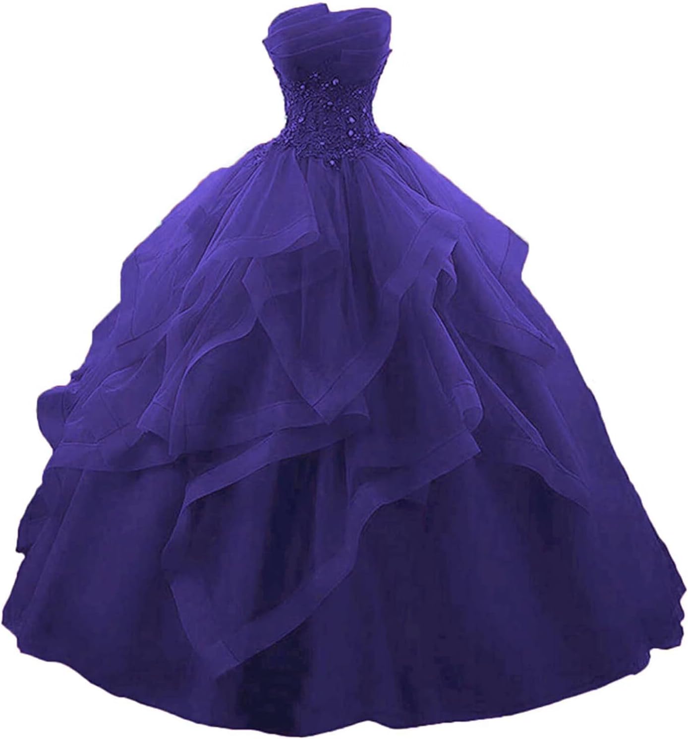 Prom Dress Long Ruffles Ball Gown Quinceanera Dresses Strapless Lace Tulle Beaded Princess Evening Dress bmbridal