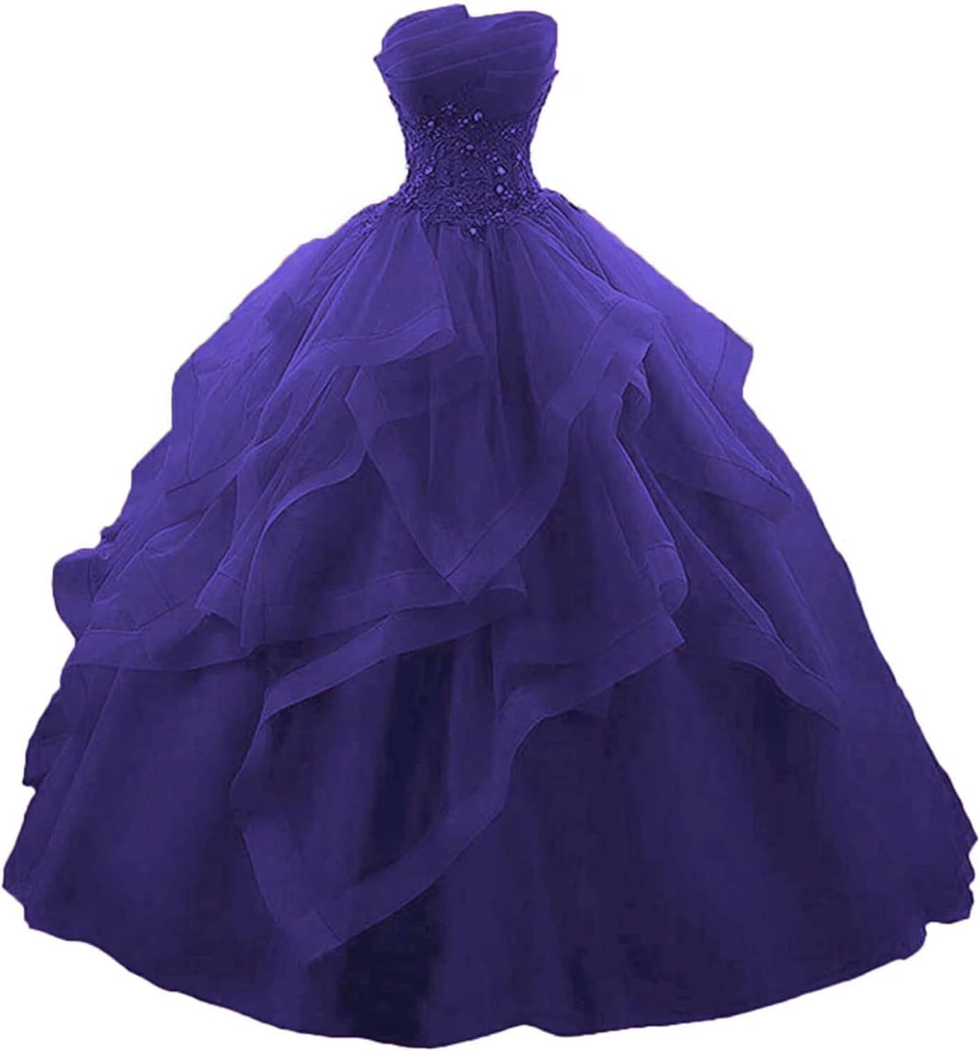 Prom Dress Long Ruffles Ball Gown Quinceanera Dresses Strapless Lace Tulle Beaded Princess Evening Dress bmbridal