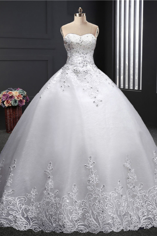 BMbridal Affordable Strapless Sweetheart Ball Gown Wedding Dress Appliques Sleeveless Bridal Gowns with Beadings-BMbridal