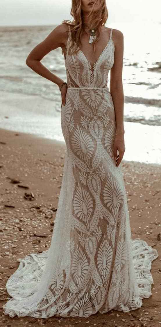 Women's Beach Wedding Dresses for Bride 2022 Vintage Long Sleeves Lace Bohemian Bridal Gown bmbridal
