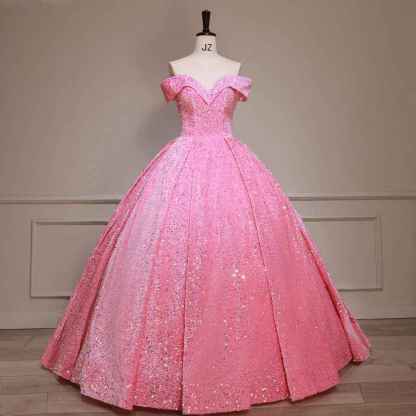 Sparkly Sequin Prom Dresses Long Ball Gown Off Shoulder Quinceanera Dresses Puffy Glitter Evening Party Dresses bmbridal