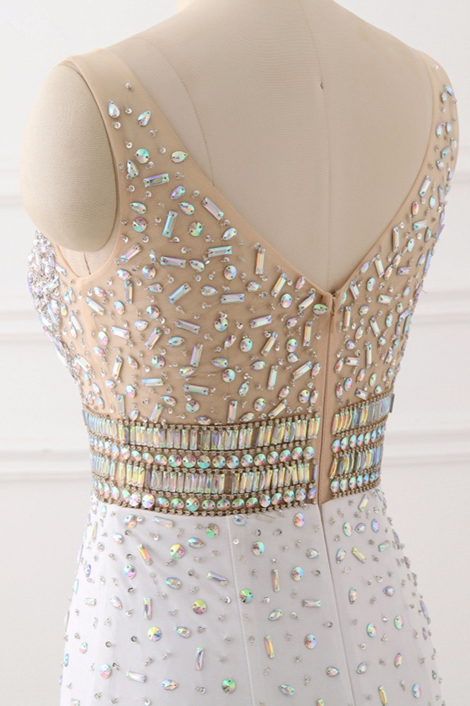 BMbridal Chic Chiffon V-Neck Rhinestones Prom Dresses with Front Slit On Sale