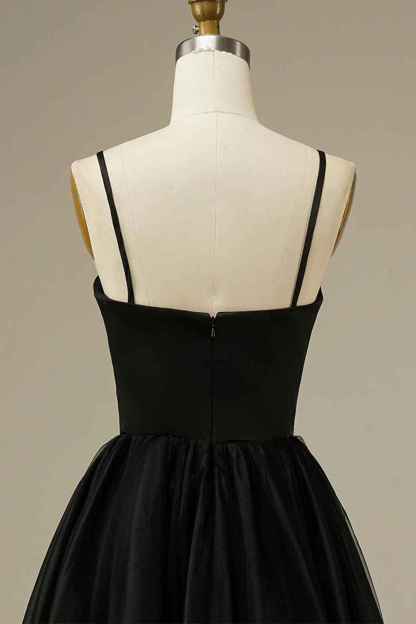 Black Tulle A-line Midi Simple Prom Dress