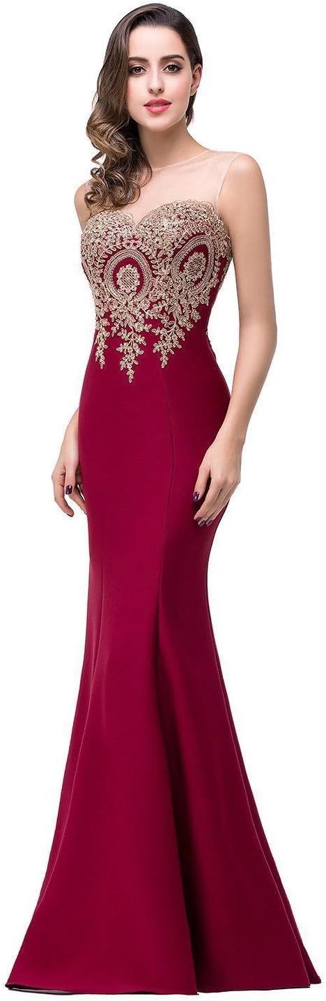 Women's Lace Applique Long Formal Mermaid Evening Prom Dresses bmbridal