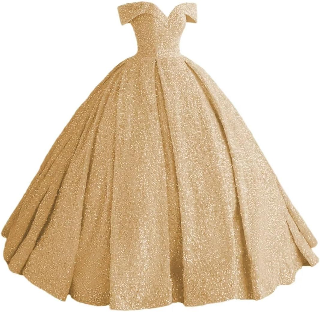 Sparkly Sequin Prom Dresses Long Ball Gown Off Shoulder Quinceanera Dresses Puffy Glitter Evening Party Dresses-BMbridal