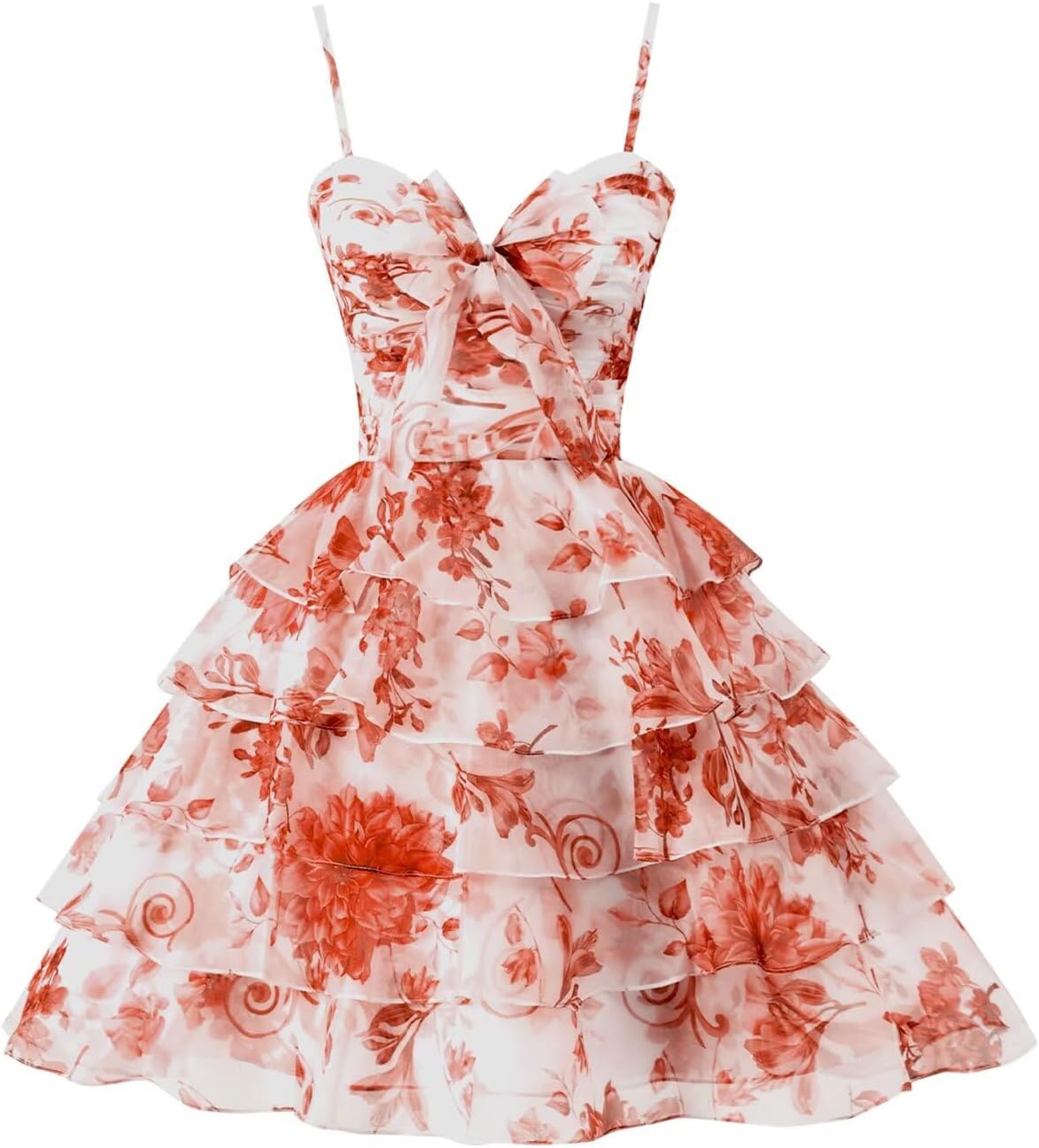 Tiered Ruffles Short Homecoming Dresses with Bow Corset Floral Print Mini Cocktail Party Gown-BMbridal