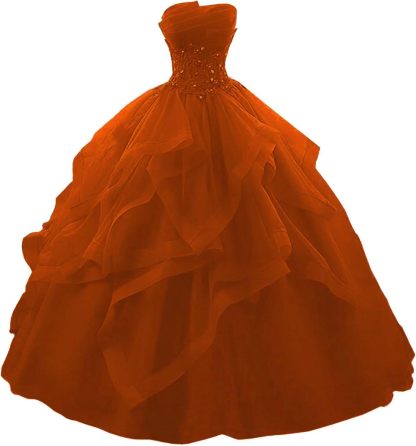 Prom Dress Long Ruffles Ball Gown Quinceanera Dresses Strapless Lace Tulle Beaded Princess Evening Dress bmbridal