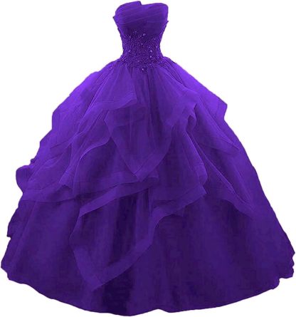 Prom Dress Long Ruffles Ball Gown Quinceanera Dresses Strapless Lace Tulle Beaded Princess Evening Dress bmbridal